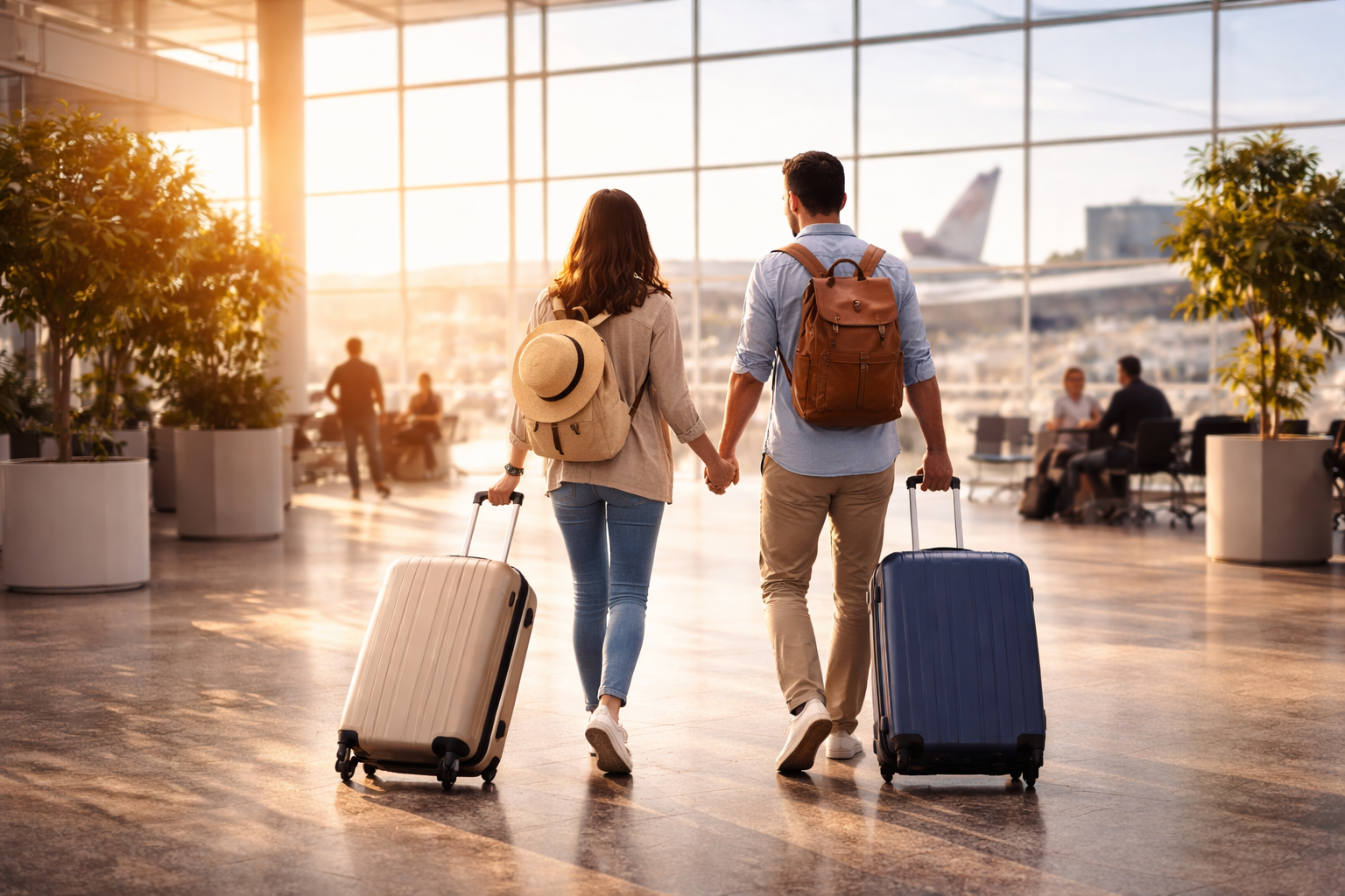 lopend door moderne luchthaven terminal
